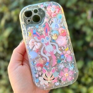 Cute kawaii pink and white Sylveon I phone 13 custom resin phone case junk case
